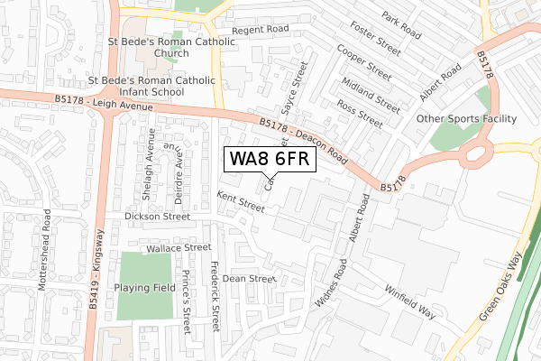 WA8 6FR map - large scale - OS Open Zoomstack (Ordnance Survey)