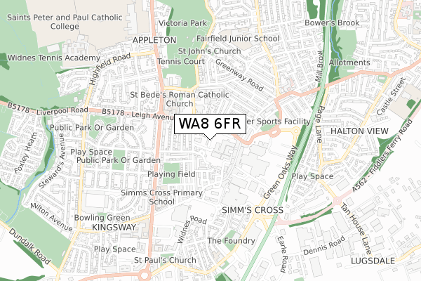 WA8 6FR map - small scale - OS Open Zoomstack (Ordnance Survey)