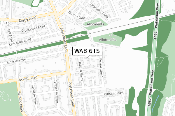 WA8 6TS map - large scale - OS Open Zoomstack (Ordnance Survey)