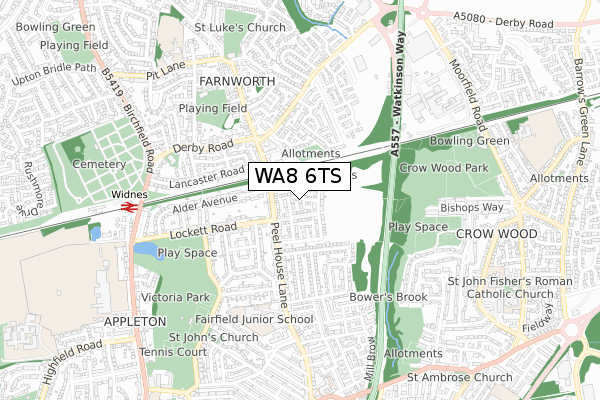 WA8 6TS map - small scale - OS Open Zoomstack (Ordnance Survey)