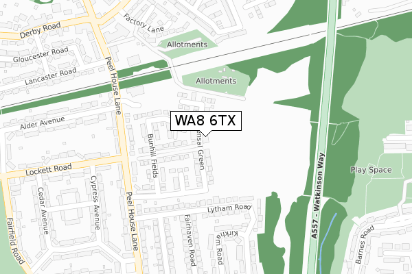 WA8 6TX map - large scale - OS Open Zoomstack (Ordnance Survey)