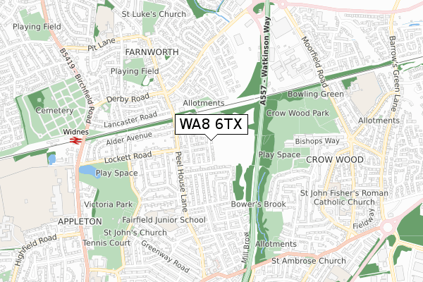 WA8 6TX map - small scale - OS Open Zoomstack (Ordnance Survey)