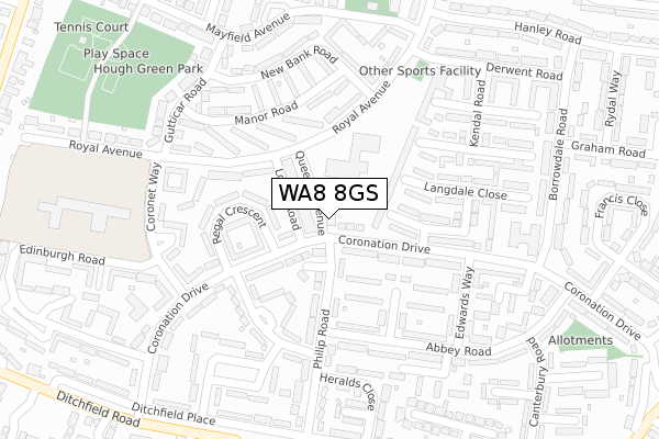 WA8 8GS map - large scale - OS Open Zoomstack (Ordnance Survey)