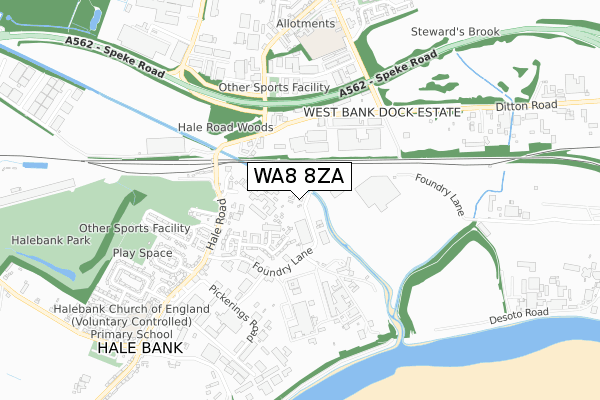 WA8 8ZA map - small scale - OS Open Zoomstack (Ordnance Survey)