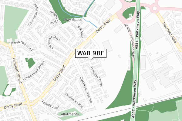 WA8 9BF map - large scale - OS Open Zoomstack (Ordnance Survey)