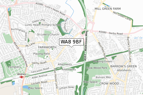 WA8 9BF map - small scale - OS Open Zoomstack (Ordnance Survey)