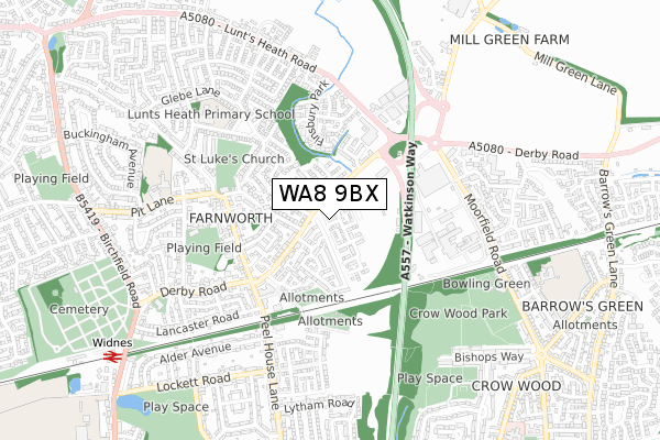 WA8 9BX map - small scale - OS Open Zoomstack (Ordnance Survey)