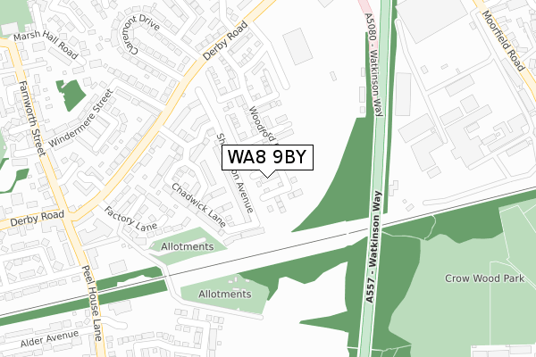 WA8 9BY map - large scale - OS Open Zoomstack (Ordnance Survey)