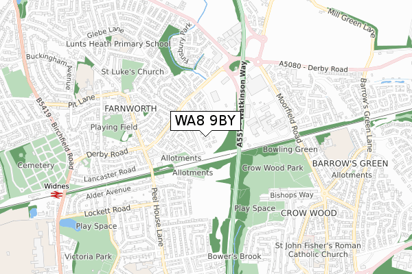 WA8 9BY map - small scale - OS Open Zoomstack (Ordnance Survey)