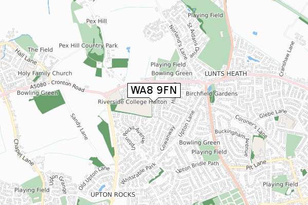 WA8 9FN map - small scale - OS Open Zoomstack (Ordnance Survey)