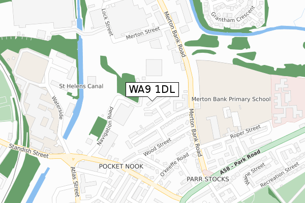 WA9 1DL map - large scale - OS Open Zoomstack (Ordnance Survey)