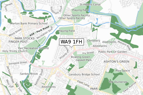 WA9 1FH map - small scale - OS Open Zoomstack (Ordnance Survey) WA9 1FH map - small scale - OS Open Zoomstack (Ordnance Survey)