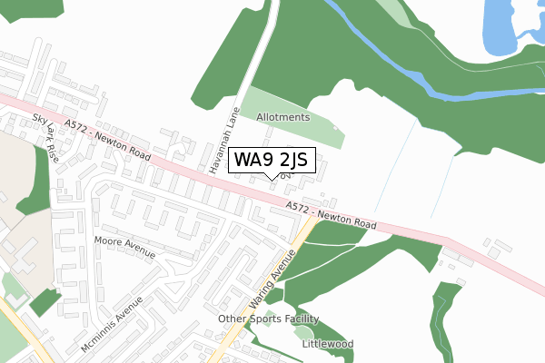WA9 2JS map - large scale - OS Open Zoomstack (Ordnance Survey)
