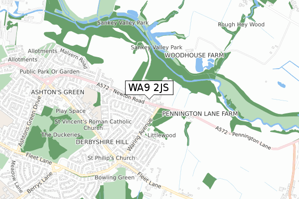 WA9 2JS map - small scale - OS Open Zoomstack (Ordnance Survey)