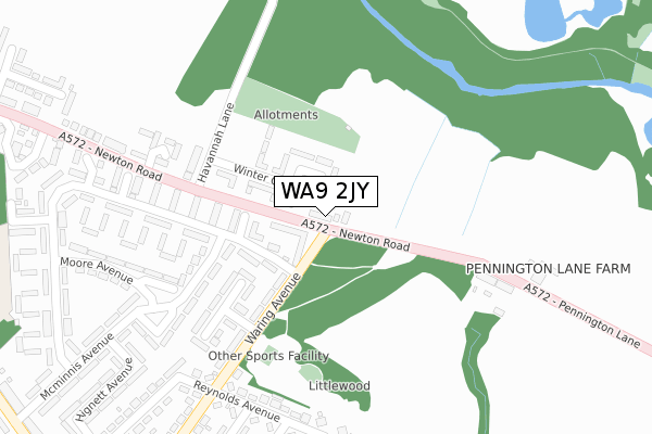 WA9 2JY map - large scale - OS Open Zoomstack (Ordnance Survey)