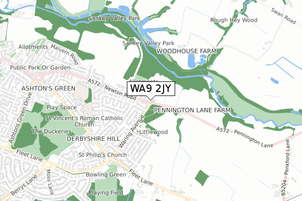 WA9 2JY map - small scale - OS Open Zoomstack (Ordnance Survey)