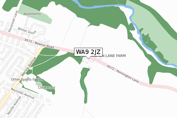 WA9 2JZ map - large scale - OS Open Zoomstack (Ordnance Survey)