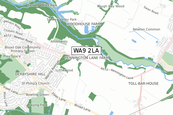 WA9 2LA map - small scale - OS Open Zoomstack (Ordnance Survey)