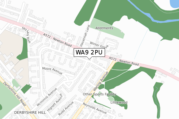 WA9 2PU map - large scale - OS Open Zoomstack (Ordnance Survey)