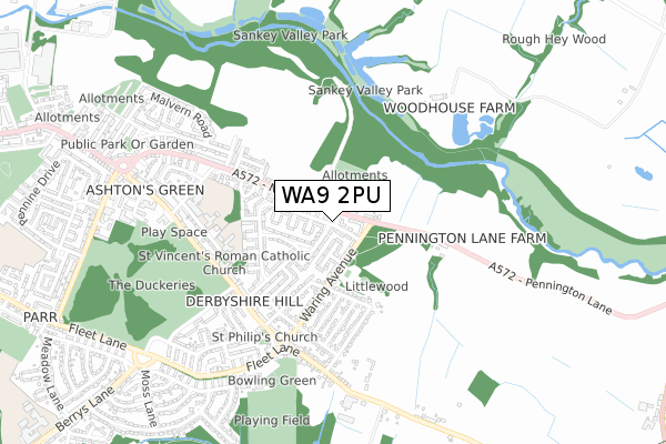 WA9 2PU map - small scale - OS Open Zoomstack (Ordnance Survey)