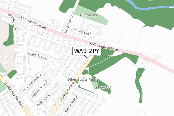 WA9 2PY map - large scale - OS Open Zoomstack (Ordnance Survey)