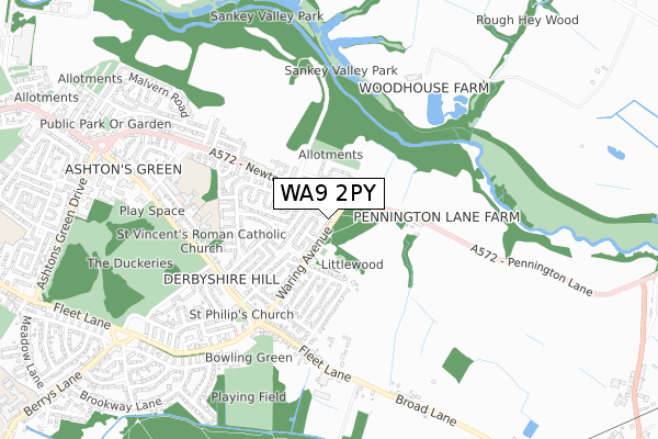 WA9 2PY map - small scale - OS Open Zoomstack (Ordnance Survey)