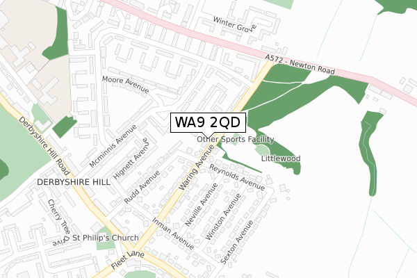 WA9 2QD map - large scale - OS Open Zoomstack (Ordnance Survey)