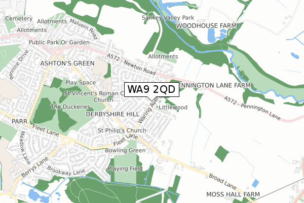 WA9 2QD map - small scale - OS Open Zoomstack (Ordnance Survey)