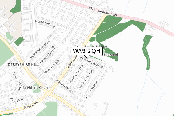 WA9 2QH map - large scale - OS Open Zoomstack (Ordnance Survey)