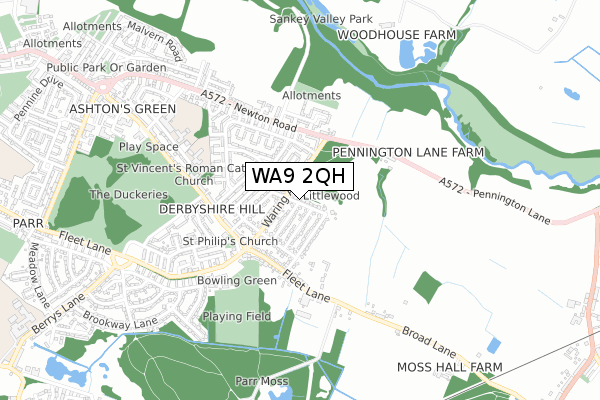 WA9 2QH map - small scale - OS Open Zoomstack (Ordnance Survey)