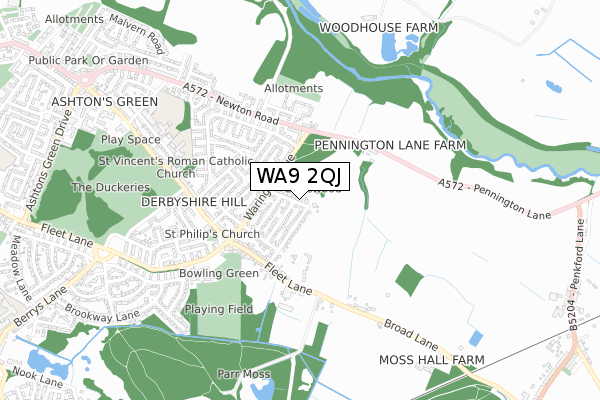 WA9 2QJ map - small scale - OS Open Zoomstack (Ordnance Survey)