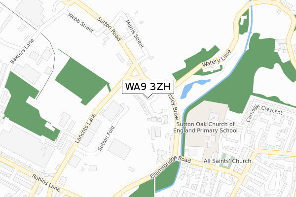 WA9 3ZH map - large scale - OS Open Zoomstack (Ordnance Survey)