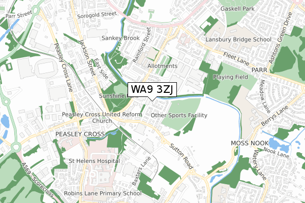 WA9 3ZJ map - small scale - OS Open Zoomstack (Ordnance Survey)