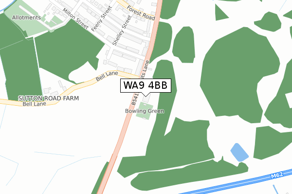 WA9 4BB map - large scale - OS Open Zoomstack (Ordnance Survey)