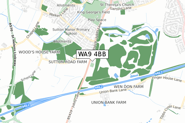 WA9 4BB map - small scale - OS Open Zoomstack (Ordnance Survey)