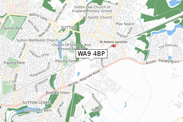 WA9 4BP map - small scale - OS Open Zoomstack (Ordnance Survey)