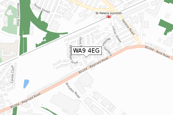 WA9 4EG map - large scale - OS Open Zoomstack (Ordnance Survey)