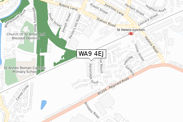 WA9 4EJ map - large scale - OS Open Zoomstack (Ordnance Survey)
