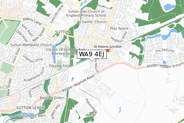 WA9 4EJ map - small scale - OS Open Zoomstack (Ordnance Survey)