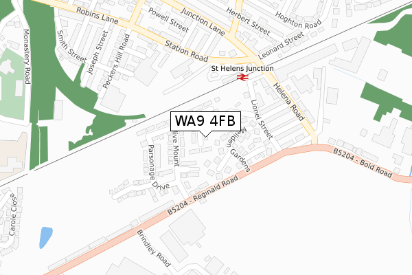 WA9 4FB map - large scale - OS Open Zoomstack (Ordnance Survey)