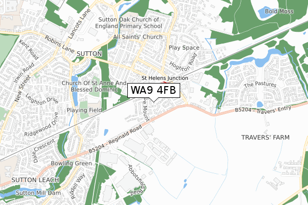 WA9 4FB map - small scale - OS Open Zoomstack (Ordnance Survey)