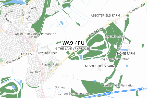 WA9 4FU map - small scale - OS Open Zoomstack (Ordnance Survey)