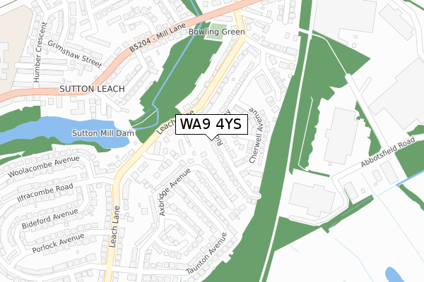 WA9 4YS map - large scale - OS Open Zoomstack (Ordnance Survey)