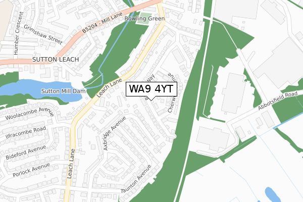 WA9 4YT map - large scale - OS Open Zoomstack (Ordnance Survey)