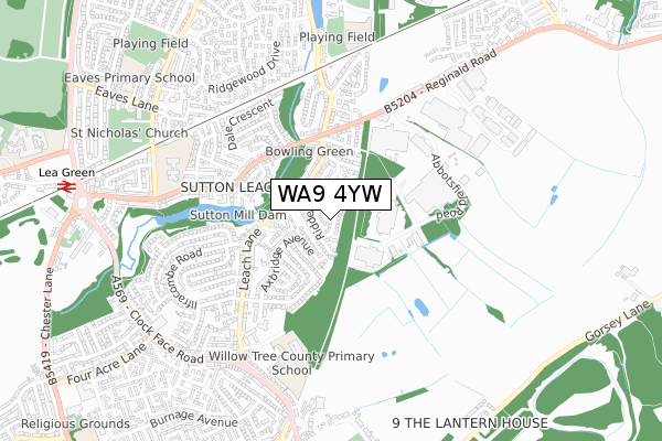 WA9 4YW map - small scale - OS Open Zoomstack (Ordnance Survey) WA9 4YW map - small scale - OS Open Zoomstack (Ordnance Survey)