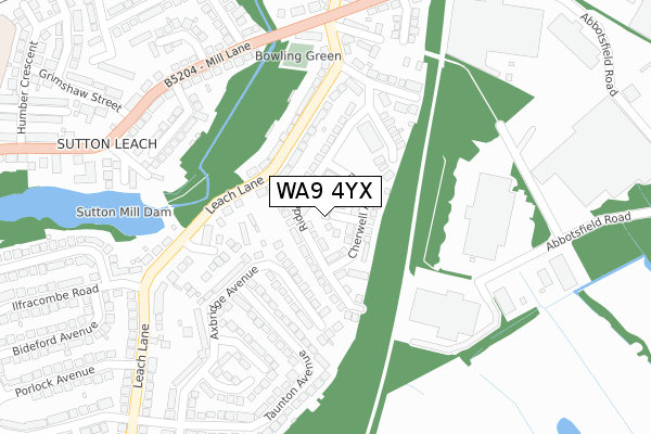 WA9 4YX map - large scale - OS Open Zoomstack (Ordnance Survey)