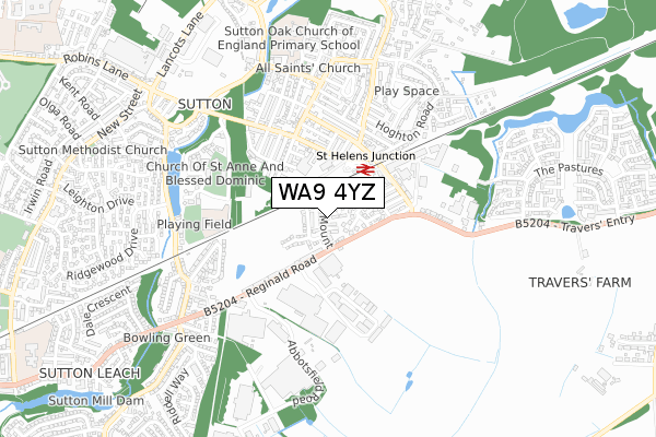 WA9 4YZ map - small scale - OS Open Zoomstack (Ordnance Survey)