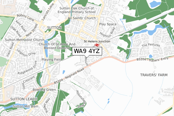 WA9 4YZ map - small scale - OS Open Zoomstack (Ordnance Survey) WA9 4YZ map - small scale - OS Open Zoomstack (Ordnance Survey)