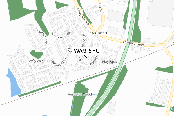 WA9 5FU map - large scale - OS Open Zoomstack (Ordnance Survey)