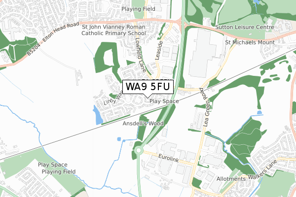 WA9 5FU map - small scale - OS Open Zoomstack (Ordnance Survey)